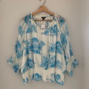 Ann Taylor Light Blue and White Toile Blouse